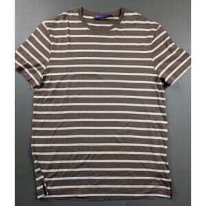 Ralph Lauren Purple Label Men’s M Brown White Stripe T-Shirt 100% Cotton
